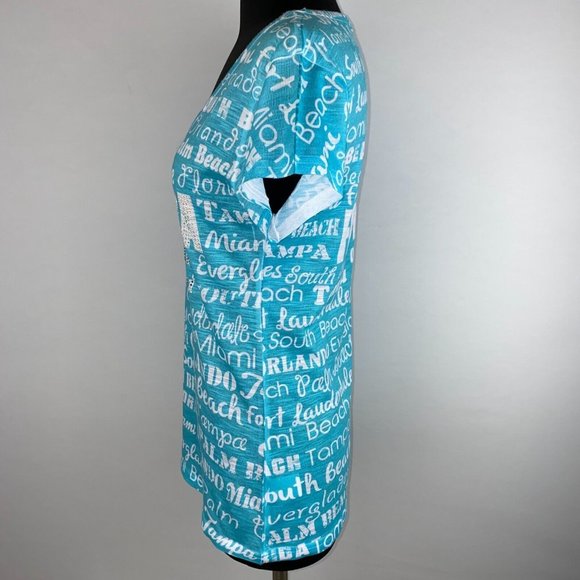 Sweet Gisele M Florida Themed Rhinestone Accented T-Shirt Beach Vacation - Picture 7 of 12